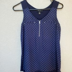 Silver navy blue soft tank zipper blouse XS